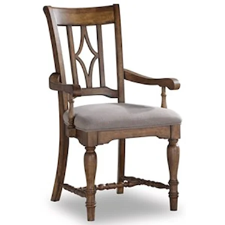 Relaxed Vintage Dining Arm Chair with Upholstered Seat